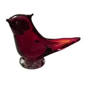 Vintage Titan Art Glass Red Royal Cardinal Bird Signed Leo Ward 1997‎ Figurine